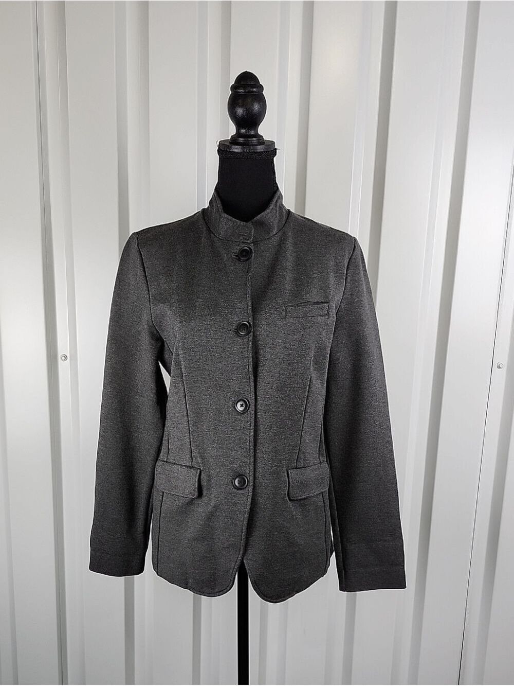 Quince Womens Ultra Stretch Ponte Gray Stand-Collar Button Blazer Size Medium
